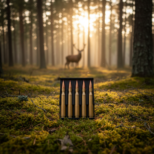 Ammo hållare i skog med kronhjort